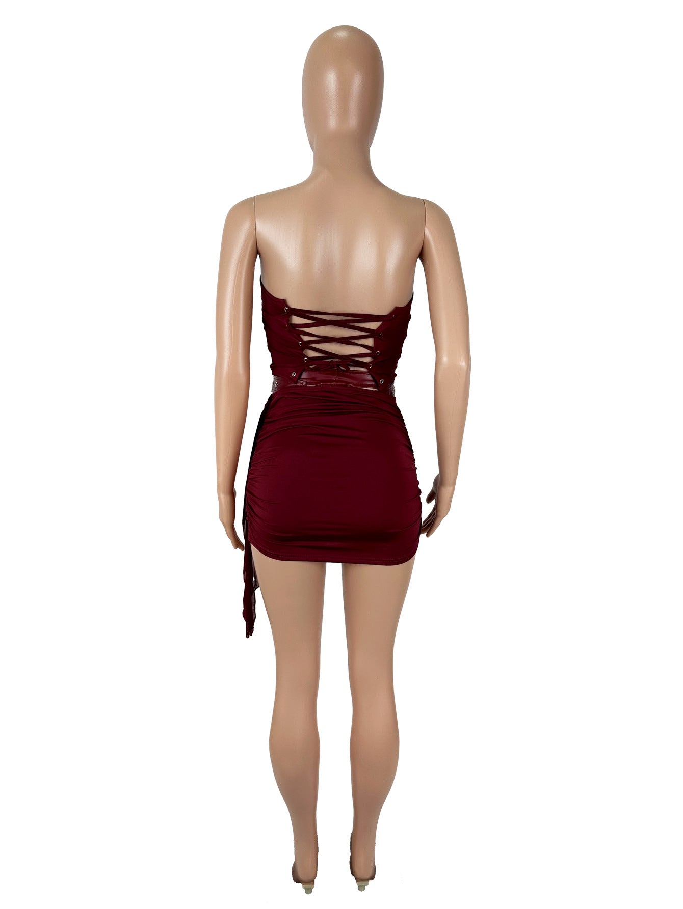 Tube Top Leather Skirt Set
