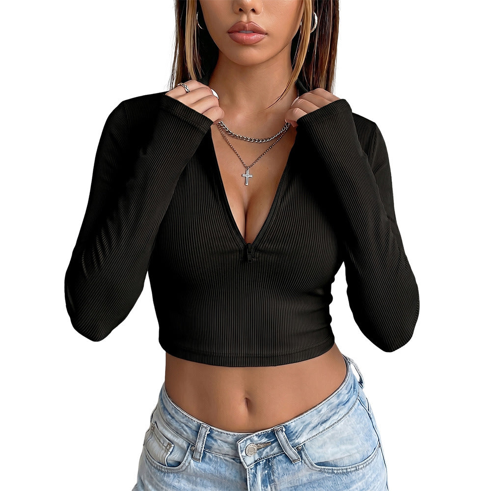 Ribbed V-Neck Crop Top