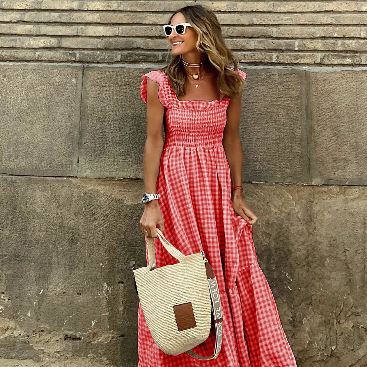 Patchwork Flared Strap Dress