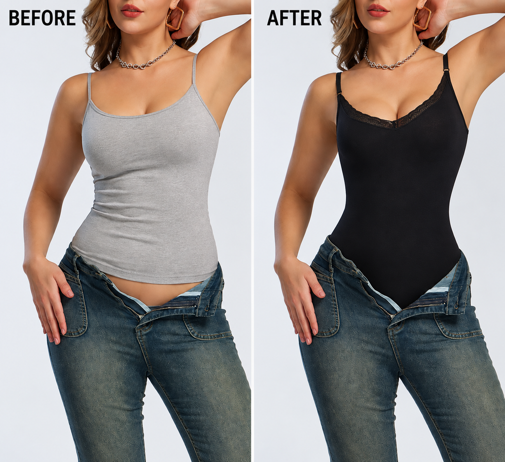Shapewear-body med blondekant