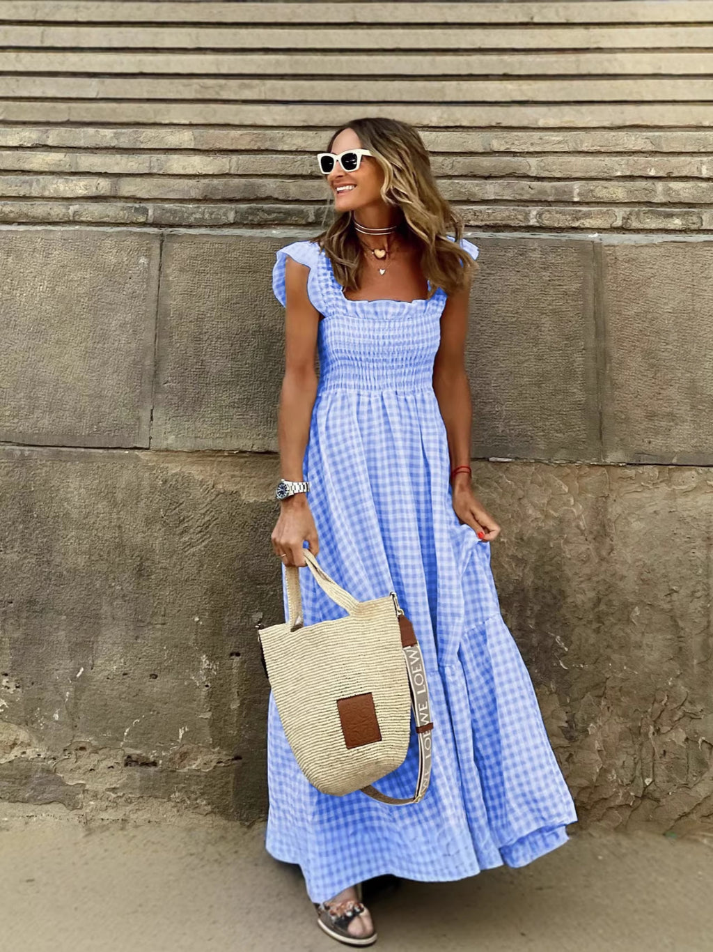 Patchwork Flared Strap Dress