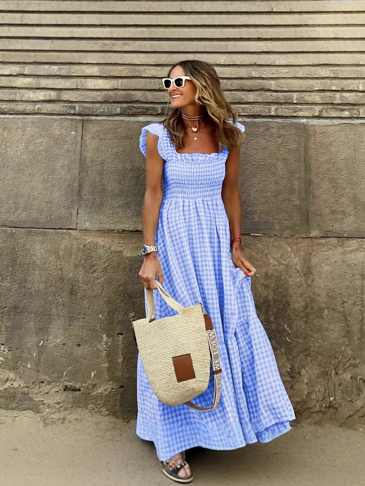 Patchwork Flared Strap Dress
