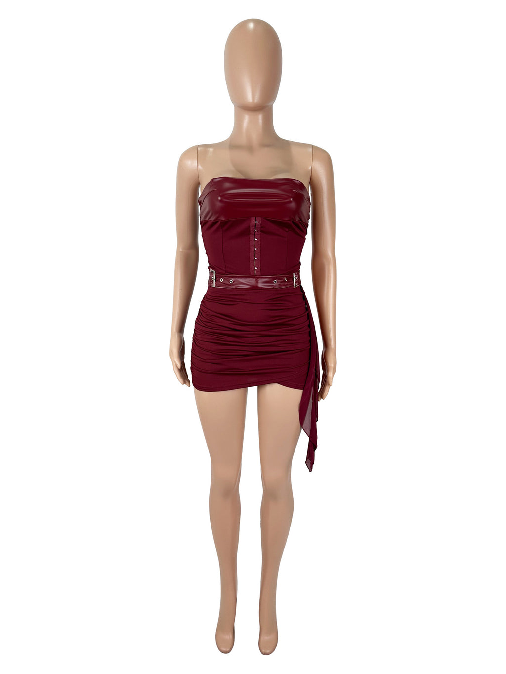 Tube Top Leather Skirt Set
