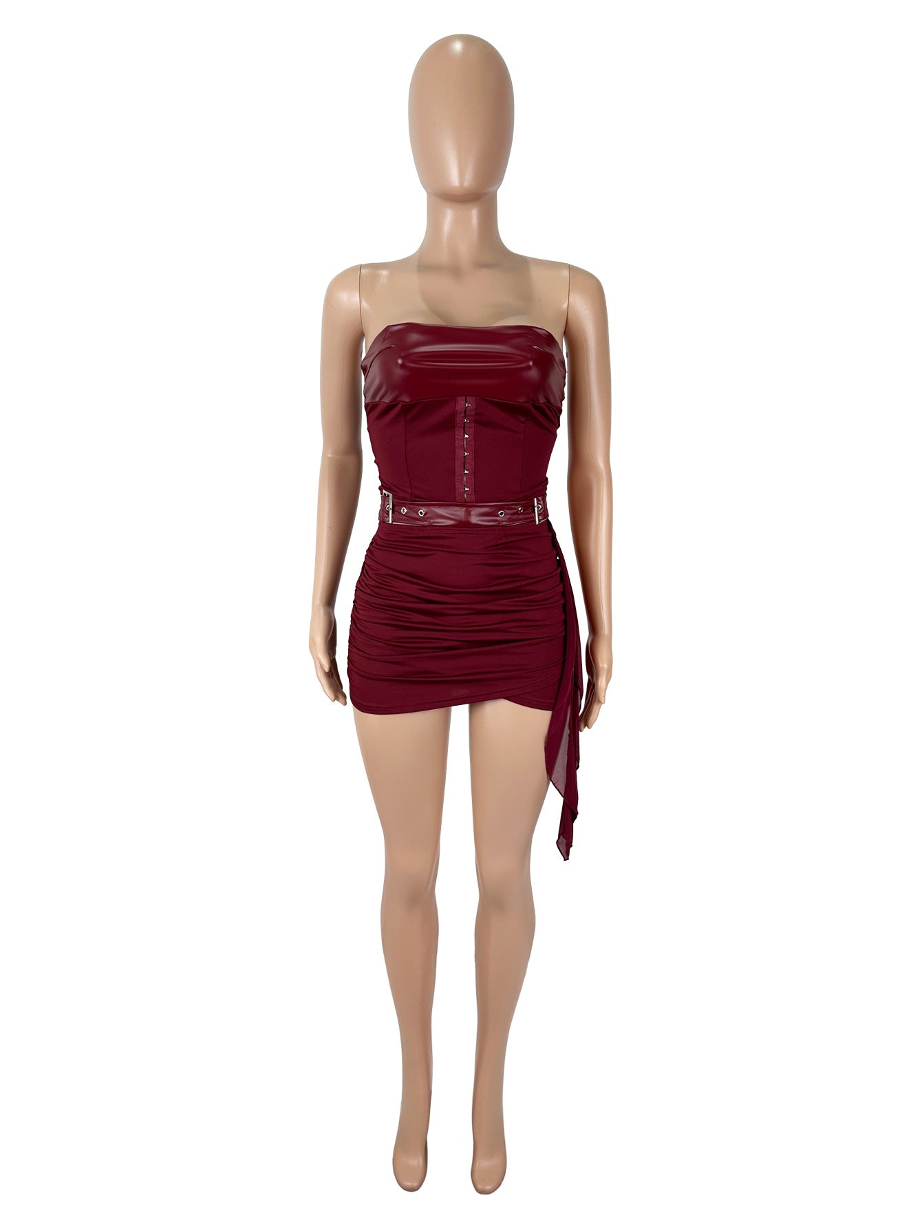 Tube Top Leather Skirt Set